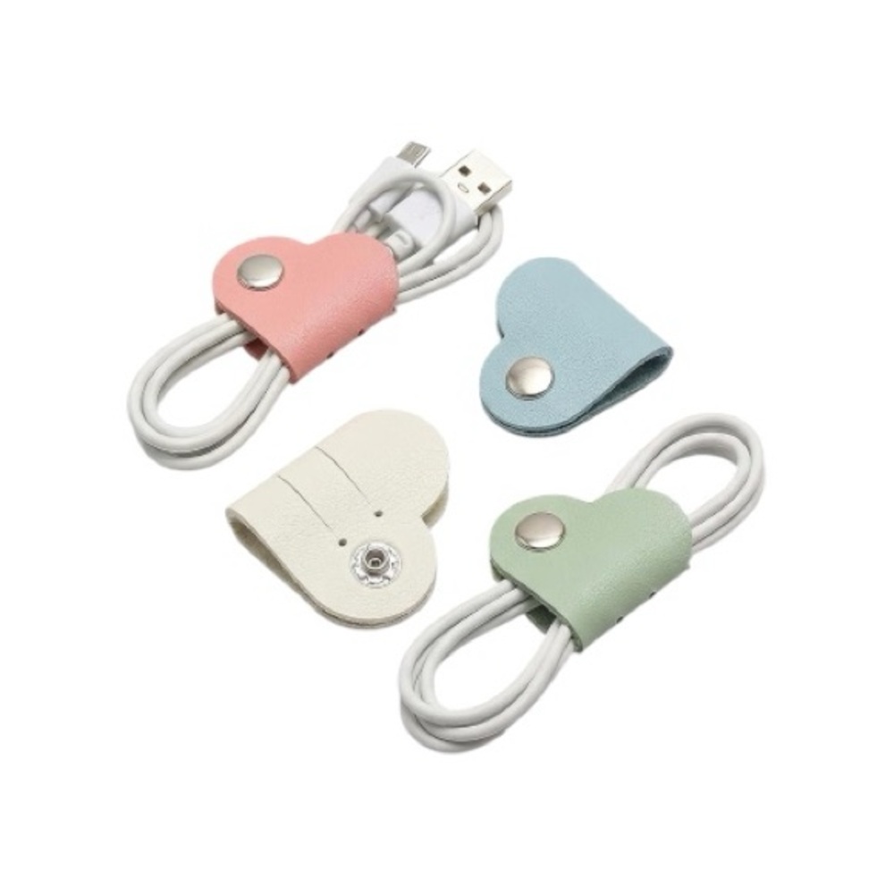 4pcs Leather Heart Cable Organizer Cord Holder Snap Button Pastel Set